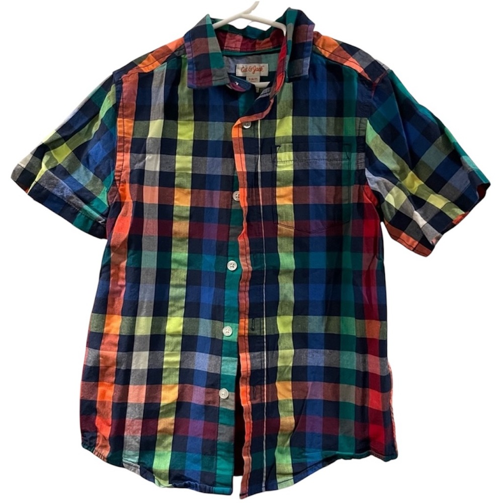 Cat & Jack Boys Plaid Short Sleeve Button Down Size 6